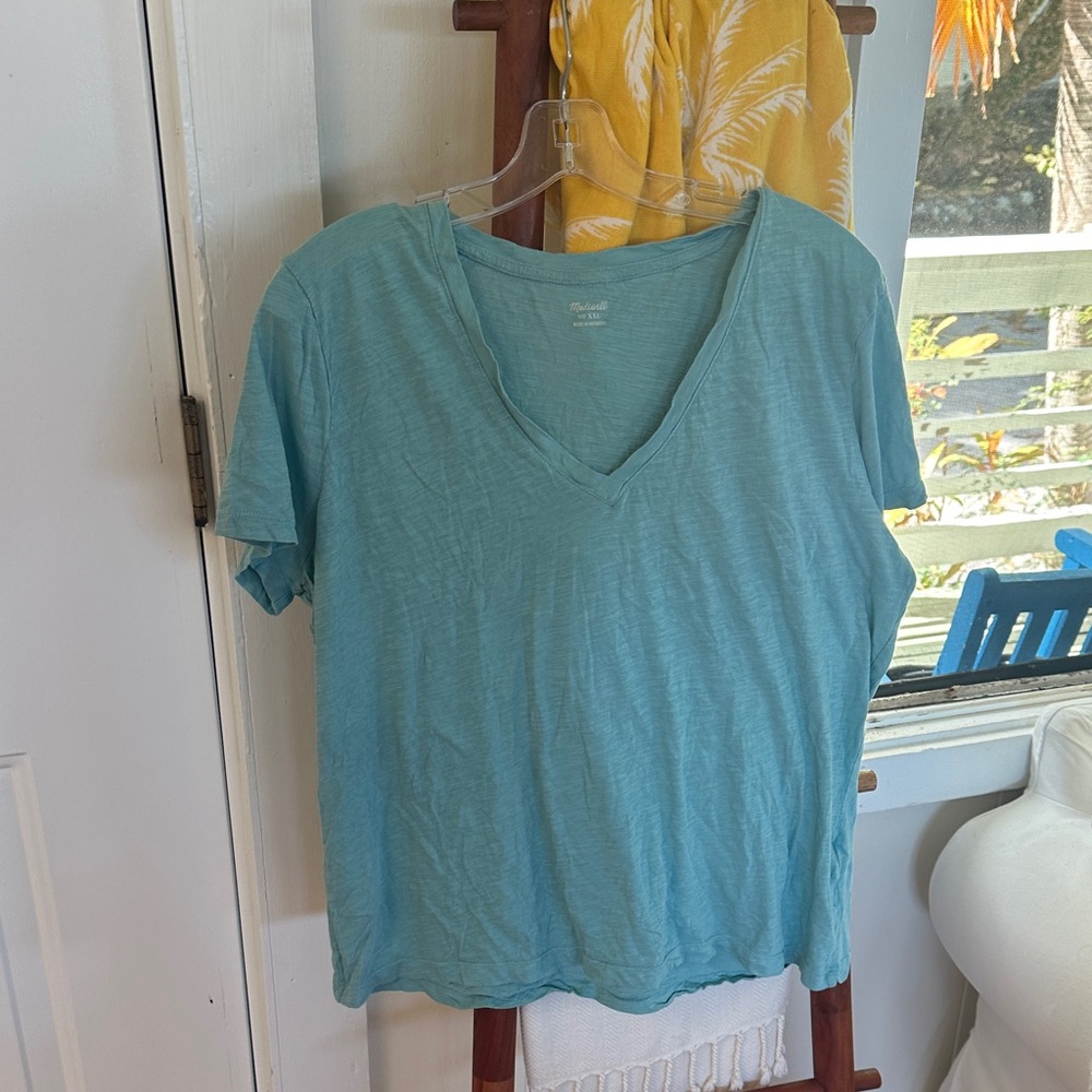 Madewell Aqua V-Neck Short Sleeve Tee